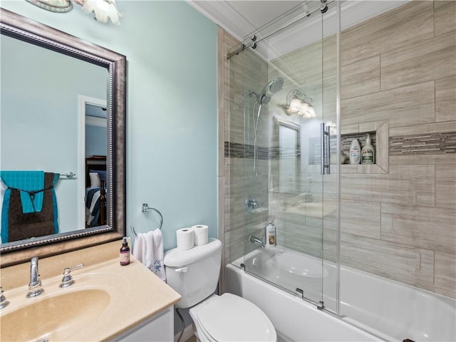 7060 Summit Rdg, Chase, Cumming, GA 30041 - full bathroom with combined bath / shower with glass door, vanity, toilet, and crown molding