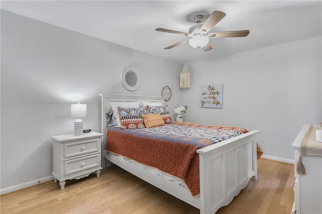 bedroom featuring ceiling fan and light hardwood / wood-style flooring