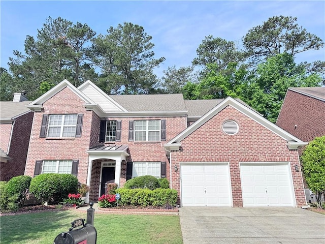 4056 Kingsley Park Ct, Peachtree Corners, GA 30096 - view of front of home with brick siding, driveway, an attached garage, and a front yard