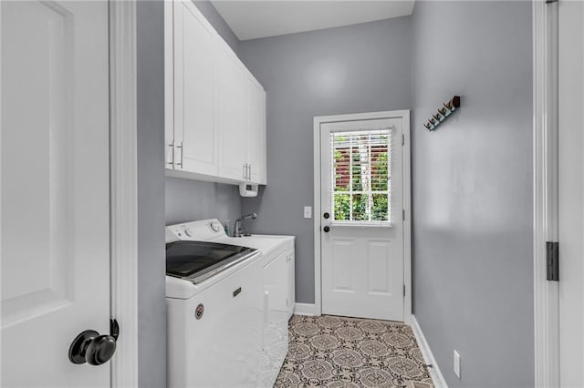 4020 Devereux Chase, Roswell, GA 30075 - laundry room featuring cabinet space, washing machine and dryer, baseboards, and light tile patterned floors