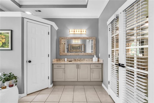 4020 Devereux Chase, Roswell, GA 30075 - bathroom with vanity, ornamental molding, baseboards, and tile patterned floors