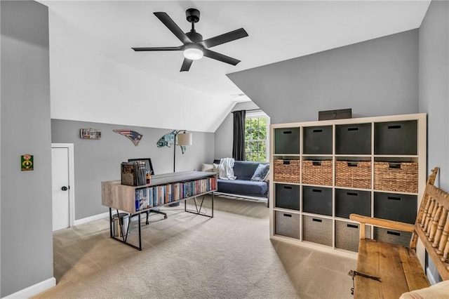 4020 Devereux Chase, Roswell, GA 30075 - carpeted office with a ceiling fan, lofted ceiling, and baseboards