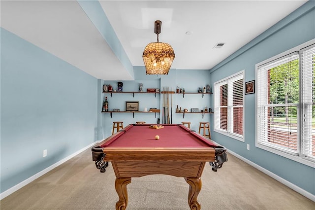 4020 Devereux Chase, Roswell, GA 30075 - playroom with carpet flooring, baseboards, billiards, and a chandelier