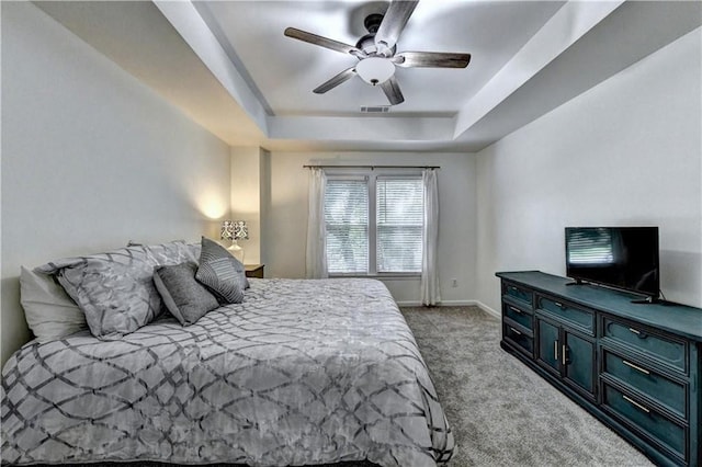 6520 Fairfield Trce, Suwanee, GA 30024 - bedroom with carpet floors, a raised ceiling, and a ceiling fan