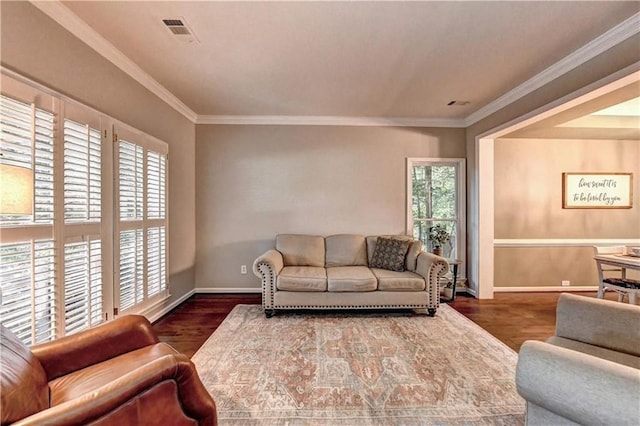 6520 Fairfield Trce, Suwanee, GA 30024 - living room featuring wood finished floors and crown molding