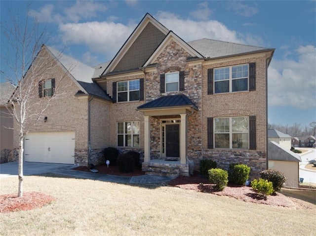 4594 Marching Ln, Fairburn, GA 30213 - view of front facade with a garage, brick siding, and driveway