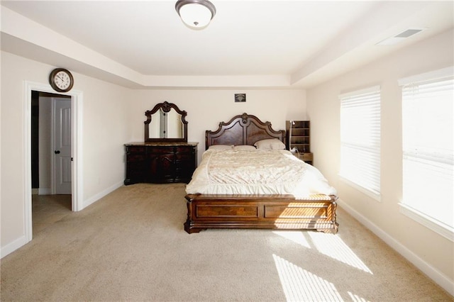 4594 Marching Ln, Fairburn, GA 30213 - bedroom with a tray ceiling, light colored carpet, visible vents, and baseboards