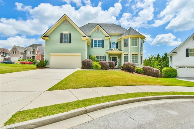 2727 Lost Mill Trce, Buford, GA 30519 - view of front of house featuring a residential view, a front lawn, driveway, and an attached garage