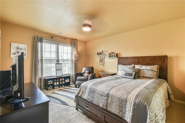 2727 Lost Mill Trce, Buford, GA 30519 - bedroom with visible vents, a ceiling fan, and light colored carpet