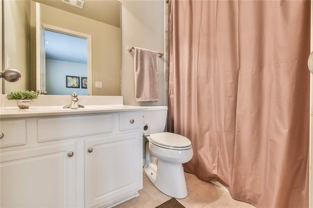 2727 Lost Mill Trce, Buford, GA 30519 - bathroom featuring vanity, curtained shower, tile patterned floors, toilet, and visible vents