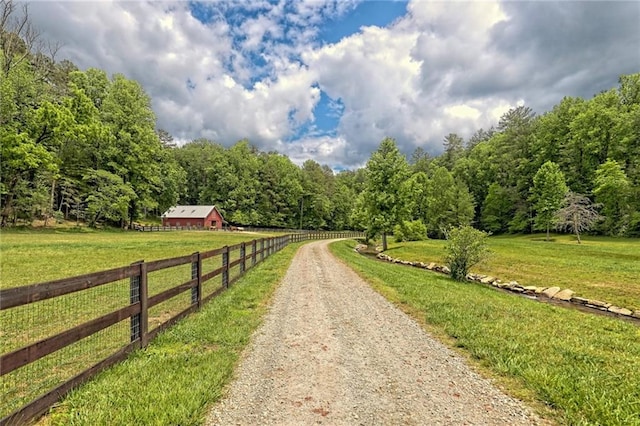 view of road featuring a rural view