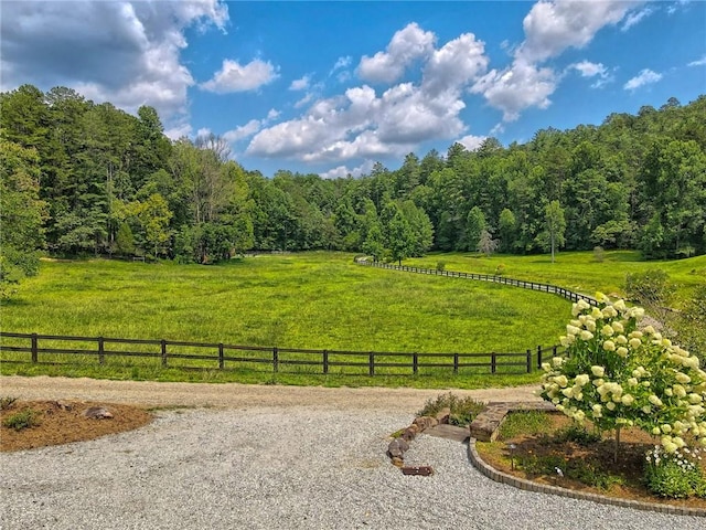 view of community with a yard and a rural view