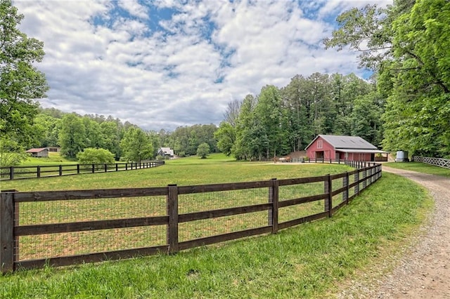 view of gate with an outbuilding and a rural view