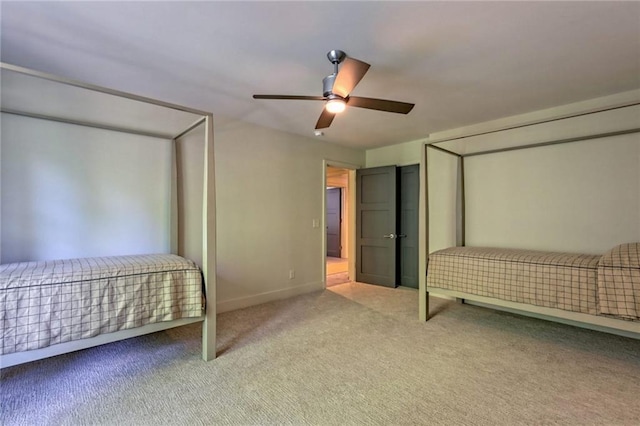 unfurnished bedroom with carpet and ceiling fan