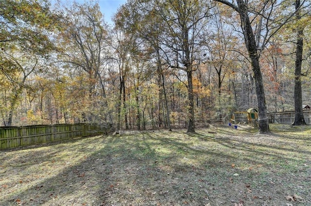 view of yard with a fenced backyard