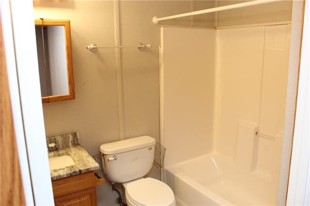 full bathroom featuring vanity, toilet, and shower / tub combination