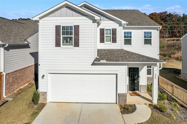 front facade with a garage