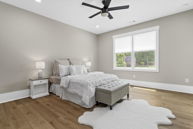 407 Estates View Dr, Acworth, GA 30101 - bedroom with baseboards, wood finished floors, recessed lighting, and a ceiling fan