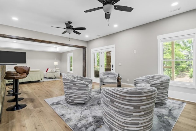 407 Estates View Dr, Acworth, GA 30101 - living area with ceiling fan, light wood-style flooring, recessed lighting, and baseboards