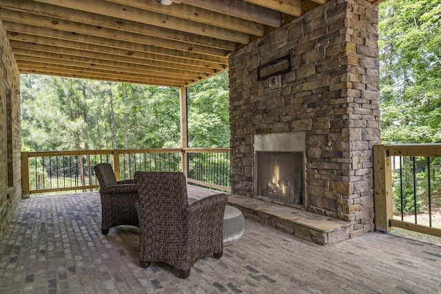 407 Estates View Dr, Acworth, GA 30101 - deck with an outdoor stone fireplace