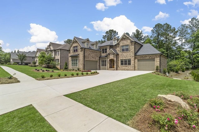407 Estates View Dr, Acworth, GA 30101 - view of front facade with concrete driveway, a front lawn, brick siding, a residential view, and an attached garage