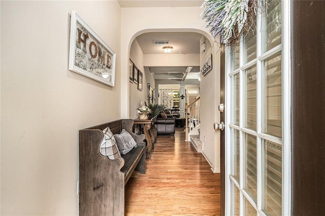 2294 Spicy Pine Ln, Lawrenceville, GA 30044 - hall featuring arched walkways and wood finished floors