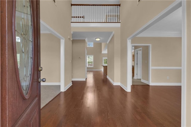102 Plantation Dr, Lagrange, GA 30277 - foyer entrance with wood finished floors, ornamental molding, and a towering ceiling