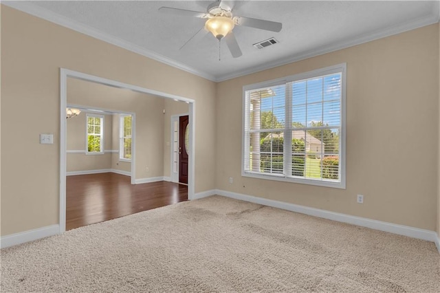 102 Plantation Dr, Lagrange, GA 30277 - carpeted spare room with crown molding, ceiling fan, and a textured ceiling