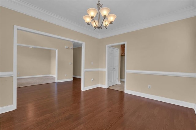 102 Plantation Dr, Lagrange, GA 30277 - spare room featuring a chandelier, wood finished floors, and crown molding