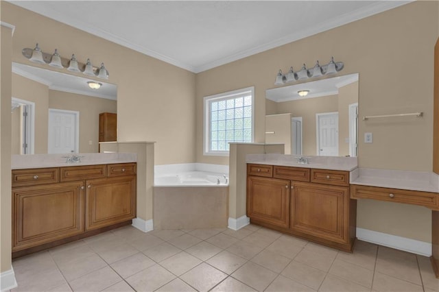102 Plantation Dr, Lagrange, GA 30277 - full bath with a garden tub, two vanities, tile patterned floors, and crown molding