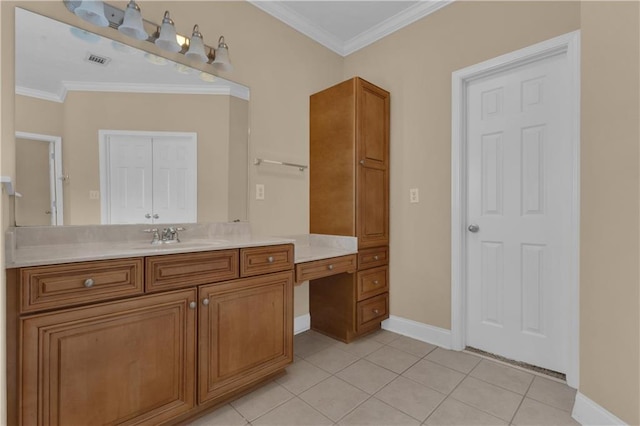 102 Plantation Dr, Lagrange, GA 30277 - bathroom with vanity, tile patterned flooring, and ornamental molding