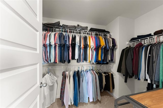 walk in closet featuring carpet flooring