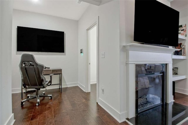 office area featuring dark wood-type flooring