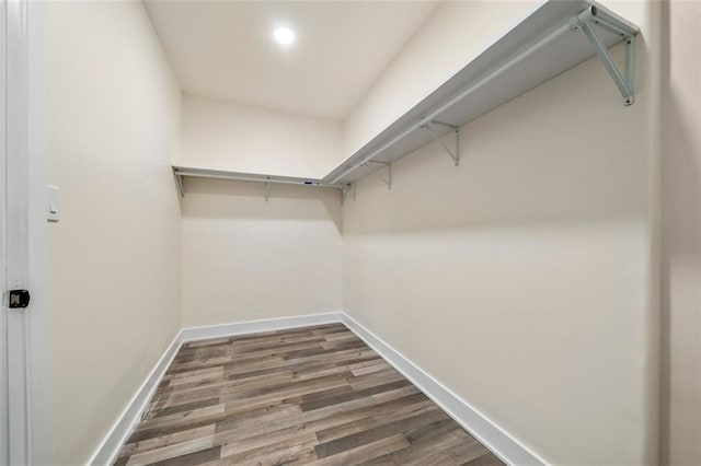 walk in closet with wood-type flooring