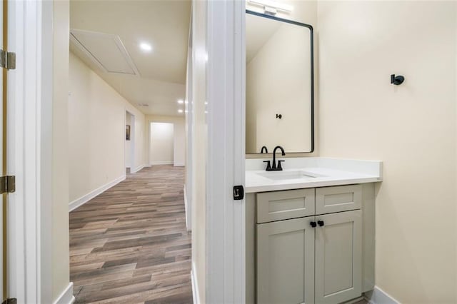 bathroom featuring hardwood / wood-style flooring and vanity