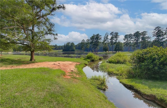 view of community with a water view and a yard