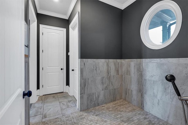 bathroom with crown molding