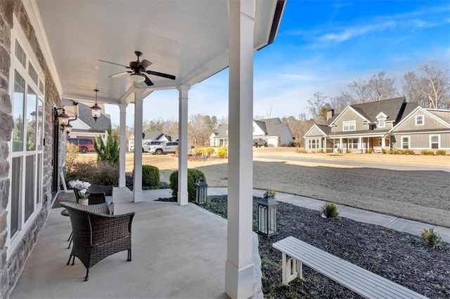 view of patio / terrace with covered porch and ceiling fan