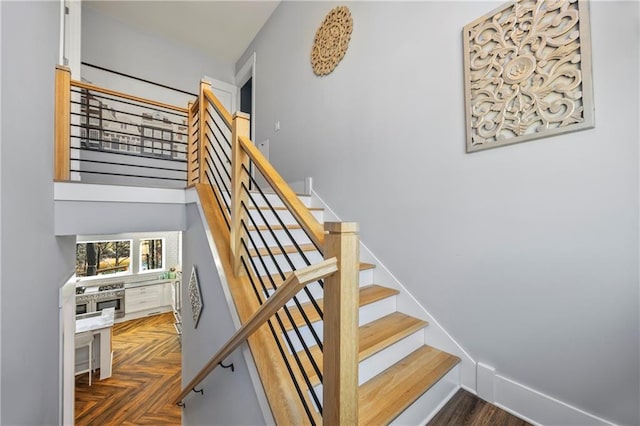4115 Merritt Dr, Cumming, GA 30041 - stairs with parquet floors