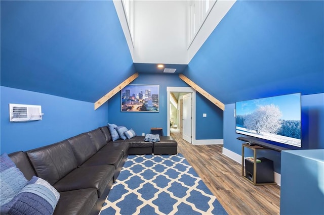 4115 Merritt Dr, Cumming, GA 30041 - living room with lofted ceiling and hardwood / wood-style floors