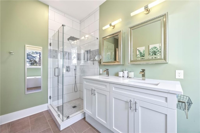 4115 Merritt Dr, Cumming, GA 30041 - bathroom featuring vanity, an enclosed shower, and tile patterned floors