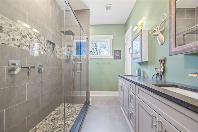 4115 Merritt Dr, Cumming, GA 30041 - bathroom featuring vanity, a shower with door, and tile patterned floors