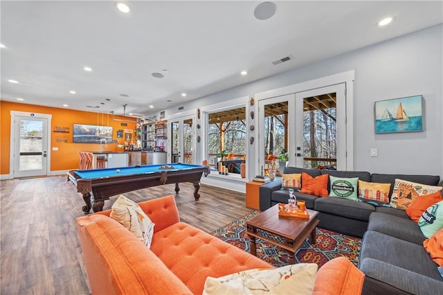 4115 Merritt Dr, Cumming, GA 30041 - playroom with wood-type flooring, pool table, and french doors