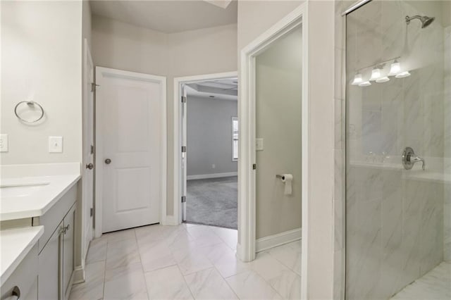 bathroom with vanity and an enclosed shower