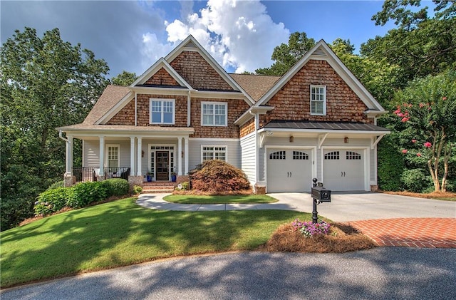 16 Cambridge Way, Cartersville, GA 30121 - view of front facade with driveway, a front yard, a garage, covered porch, and roof with shingles