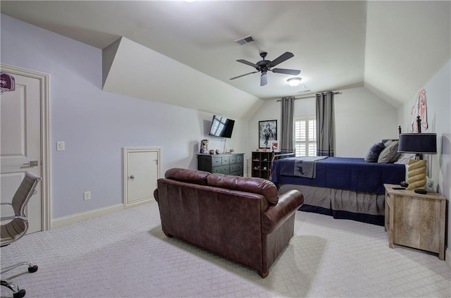 16 Cambridge Way, Cartersville, GA 30121 - bedroom with light carpet, lofted ceiling, and ceiling fan