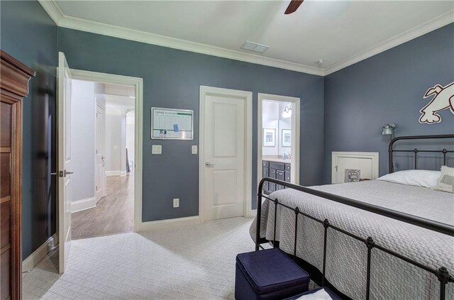 16 Cambridge Way, Cartersville, GA 30121 - carpeted bedroom with ornamental molding, ensuite bathroom, and a ceiling fan