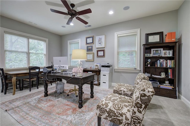 16 Cambridge Way, Cartersville, GA 30121 - carpeted home office with a ceiling fan and recessed lighting