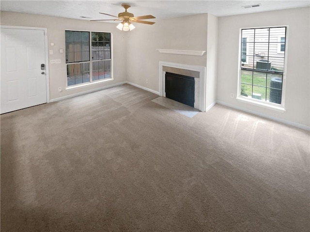 1097 Rock Creek Ln, Norcross, GA 30093 - unfurnished living room featuring carpet and ceiling fan
