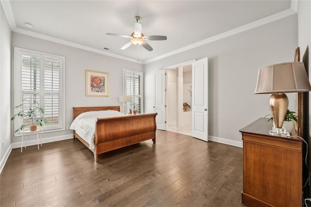 993 Harvest Park Ln, Suwanee, GA 30024 - bedroom with multiple windows, baseboards, dark wood-style flooring, and crown molding